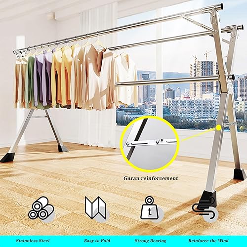 Miniatura 4 de Escurridor de ropa para lavandería al aire libre, estante de secado de acero inoxidable, estante de secado de pie, estantes para secadora para ropa