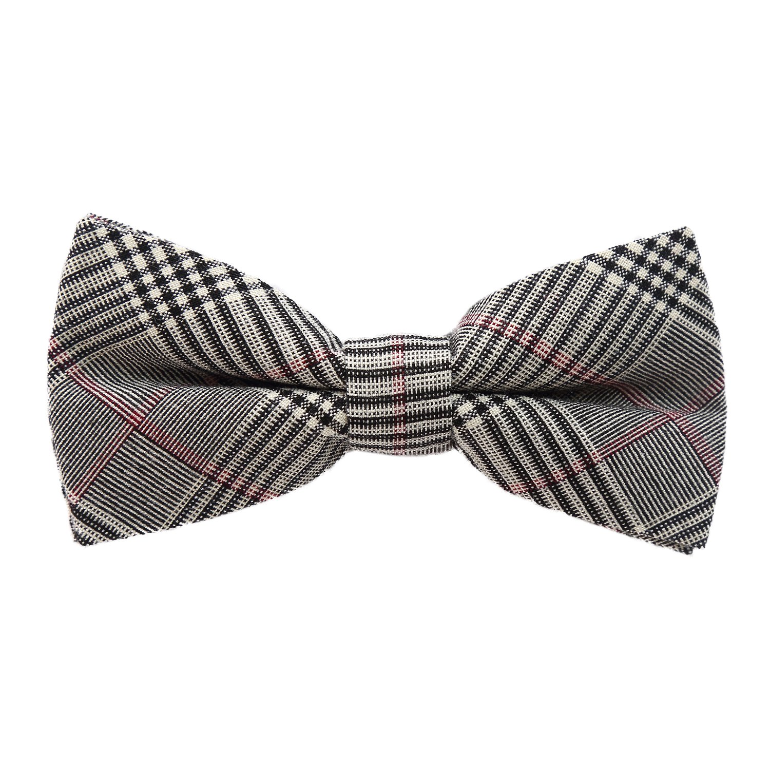 Dondon Men's Grey-Black Checkered ’S Checkered Plaid Tweed Look Bow Tie 4.72 X 2.36-12 X 6 Cm Already Tied And Completely Adjustable - Grey-Black