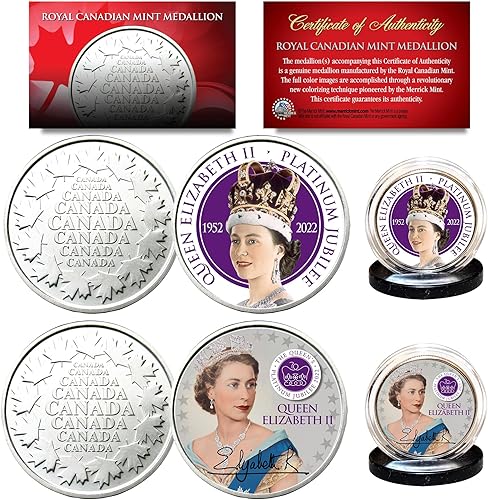 Queen Elizabeth II 2022 Platinum Jubilee - Juego de 2 monedas de medallón de la Real Moneda Canadiense