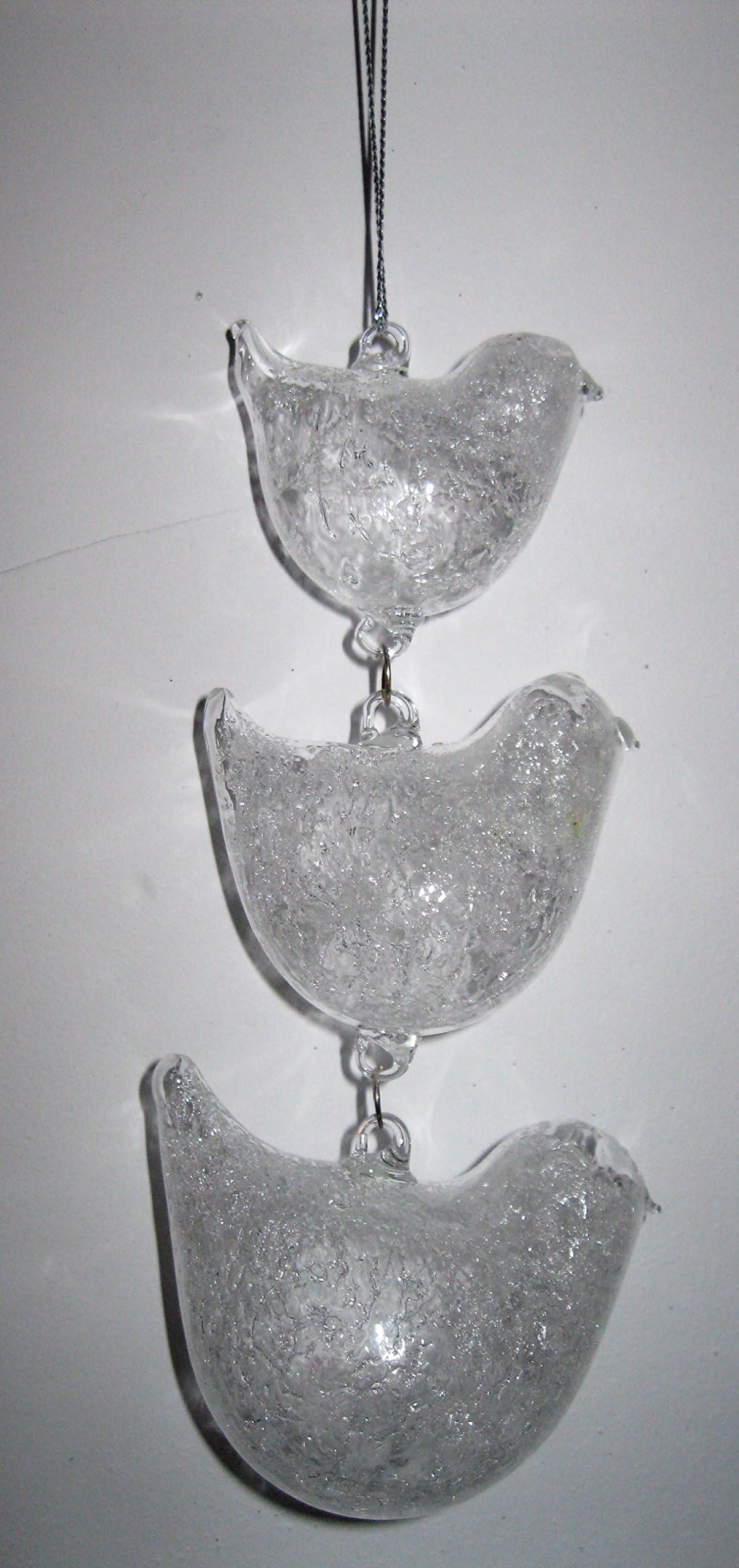 JMB Christmas Graduated Hanging Bird Set in Clear Glass Crackled Finish