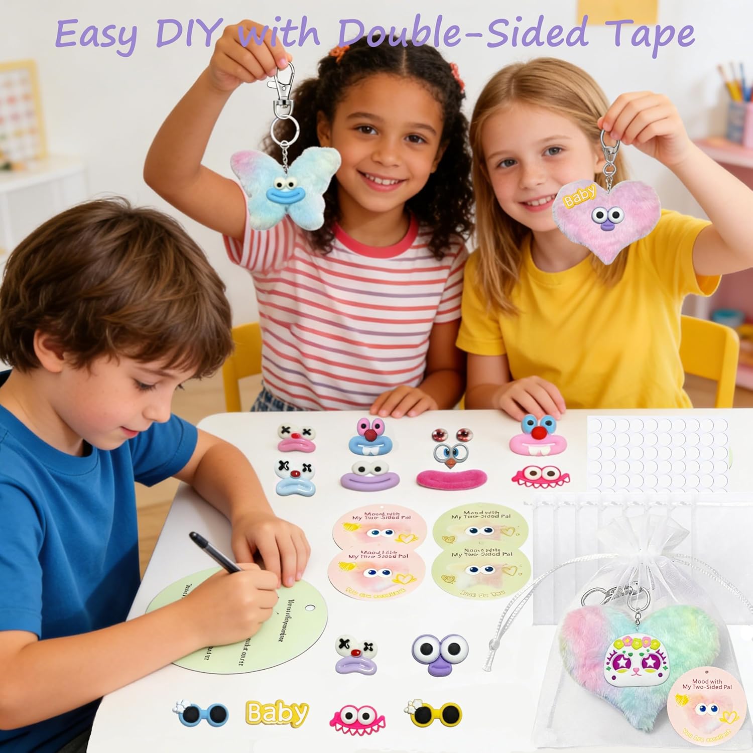 8 Pack Cute DIY Plush Keychains with 8 Cards Favors Bags, Kawaii Fuzzy Toys Keyring Easter Egg Fillers Kids School Classroom Class Exchange Boys Girls Party Favor Treasure Box Toys in Bulk