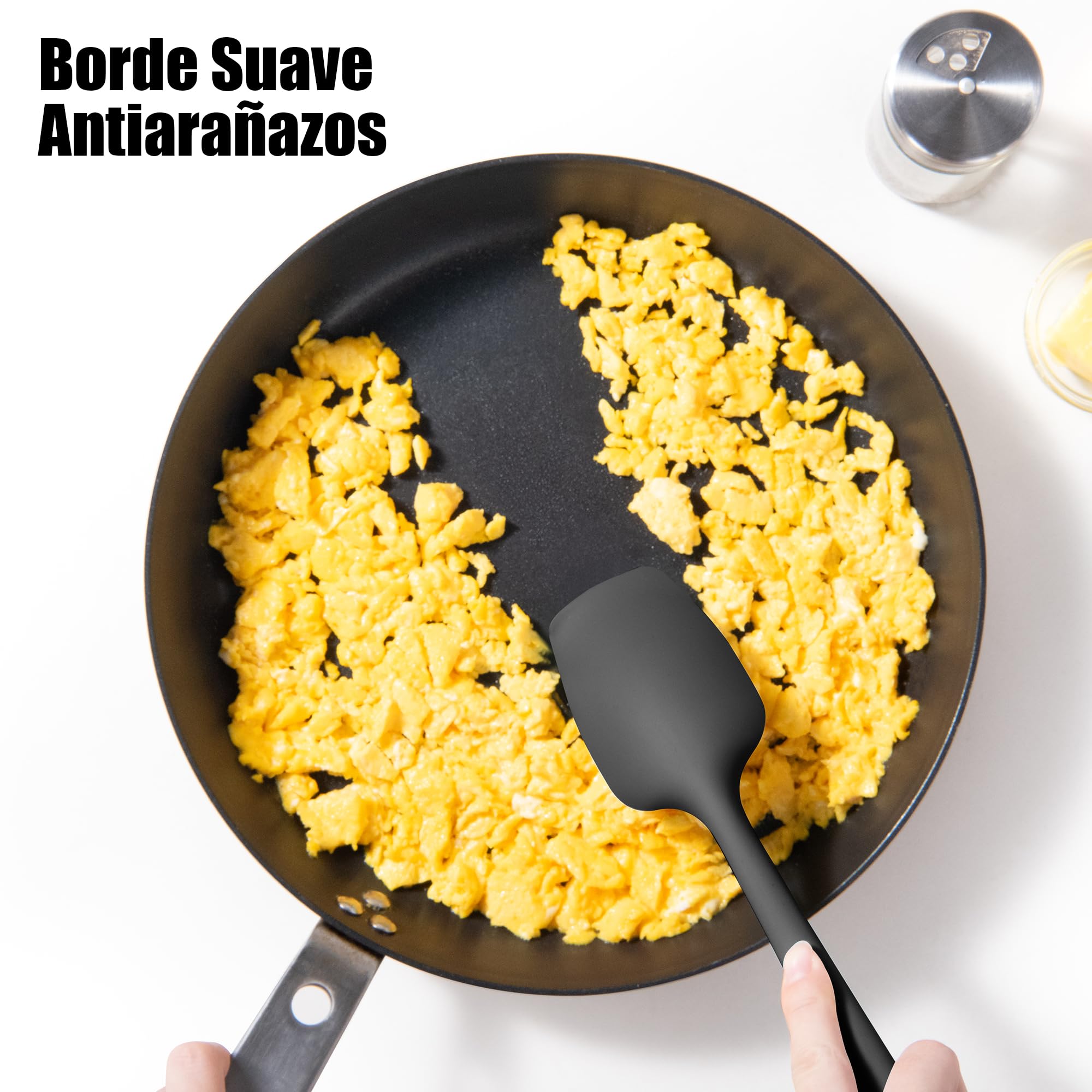 Doosu Espátulas de silicona para cocinar, calor 315℃, 3u, negro | Raspador alimentario resistente altas temperaturas, suave no raya, antiadherente flexible para hornear mezclar servir