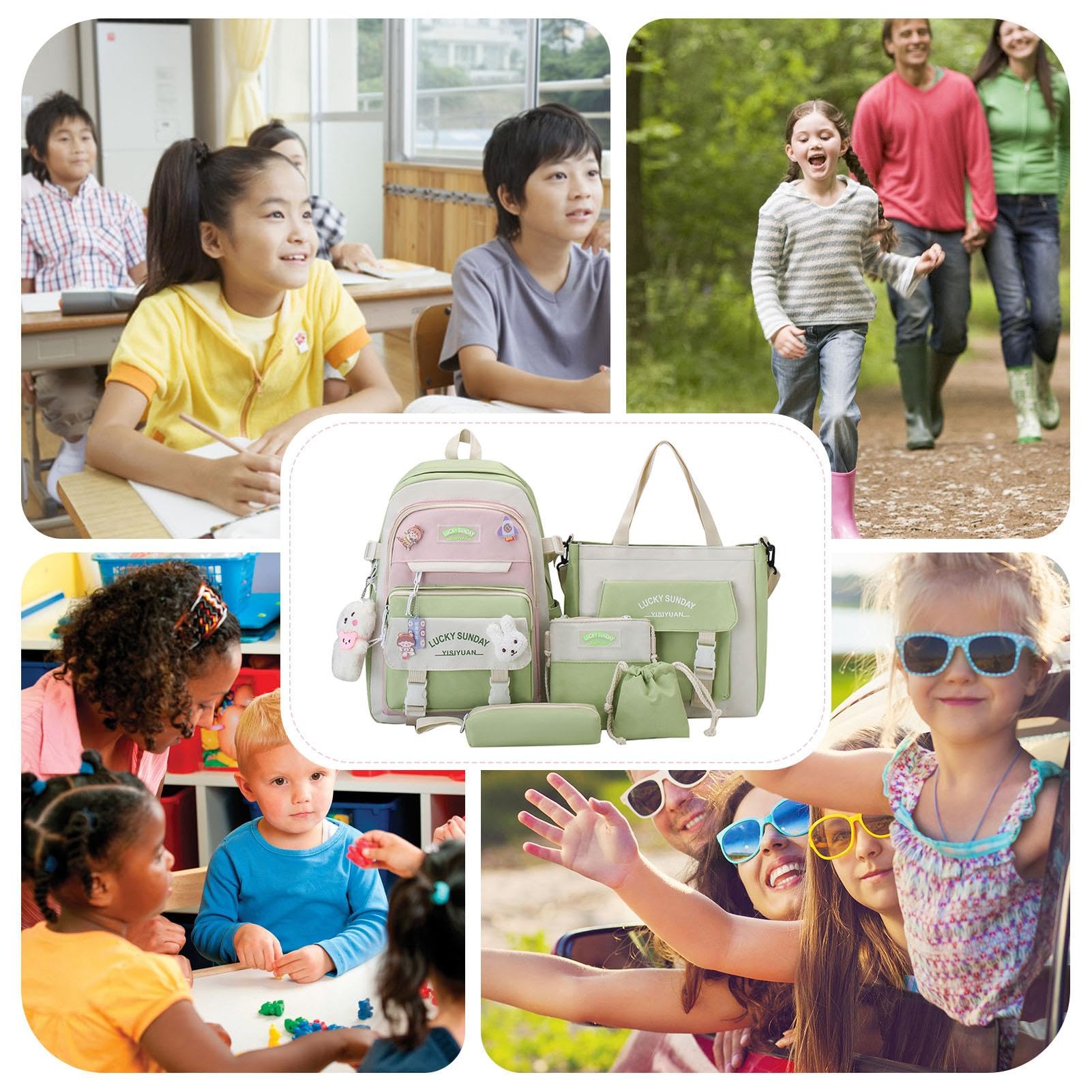 Juego de mochila escolar de 5 piezas, mochila para niñas, juego combinado para mochilas de lona, bonita mochila escolar para adolescentes, bolsas de transporte para niños y niñas