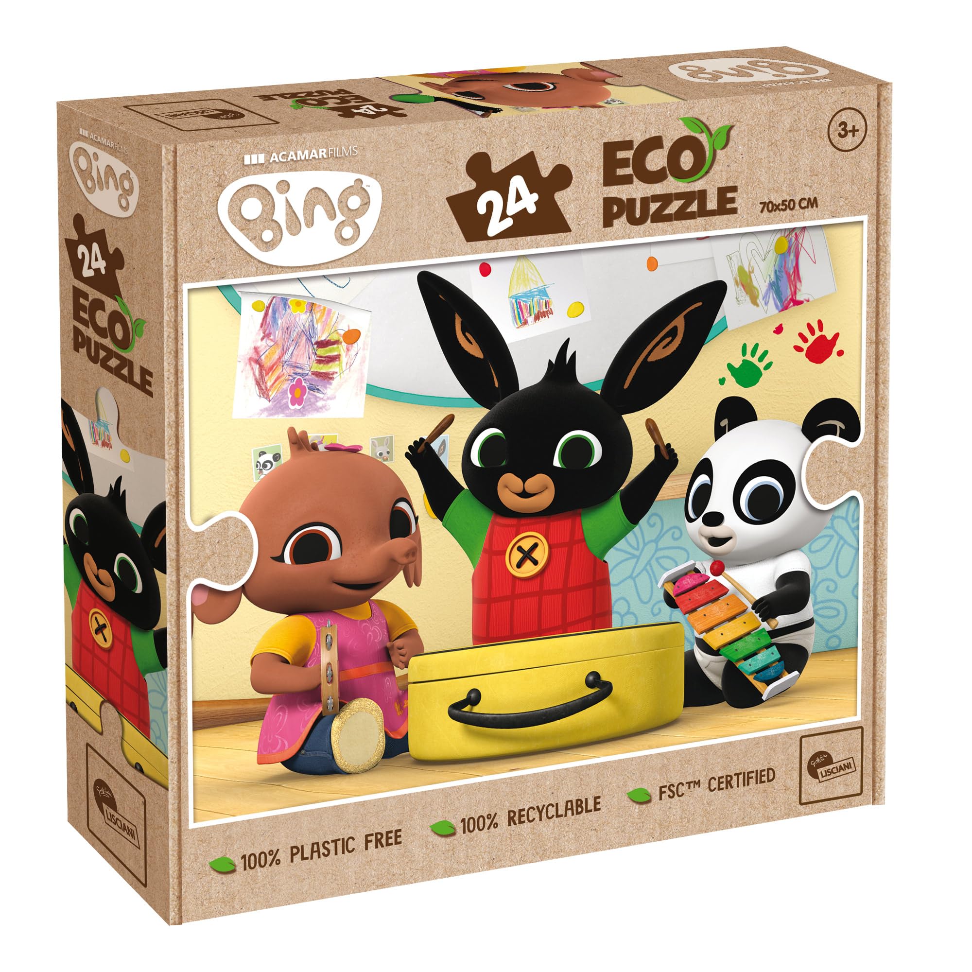 Lisciani - BING Music Time Puzzle - 24 Piece Double Sided Puzzle for Children from 3 years - Coloured Back - Format 50x70 cm - Manual Bing Activity - 100% Recyclable - Birthday Gift Idea