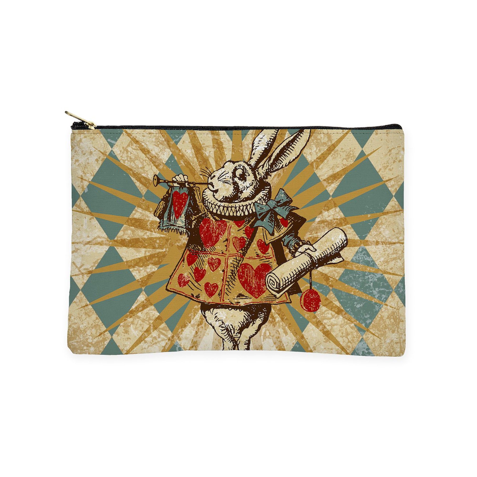 CafePress White Rabbit Vintage Zipper Makeup Pouch, 8.5"x6"