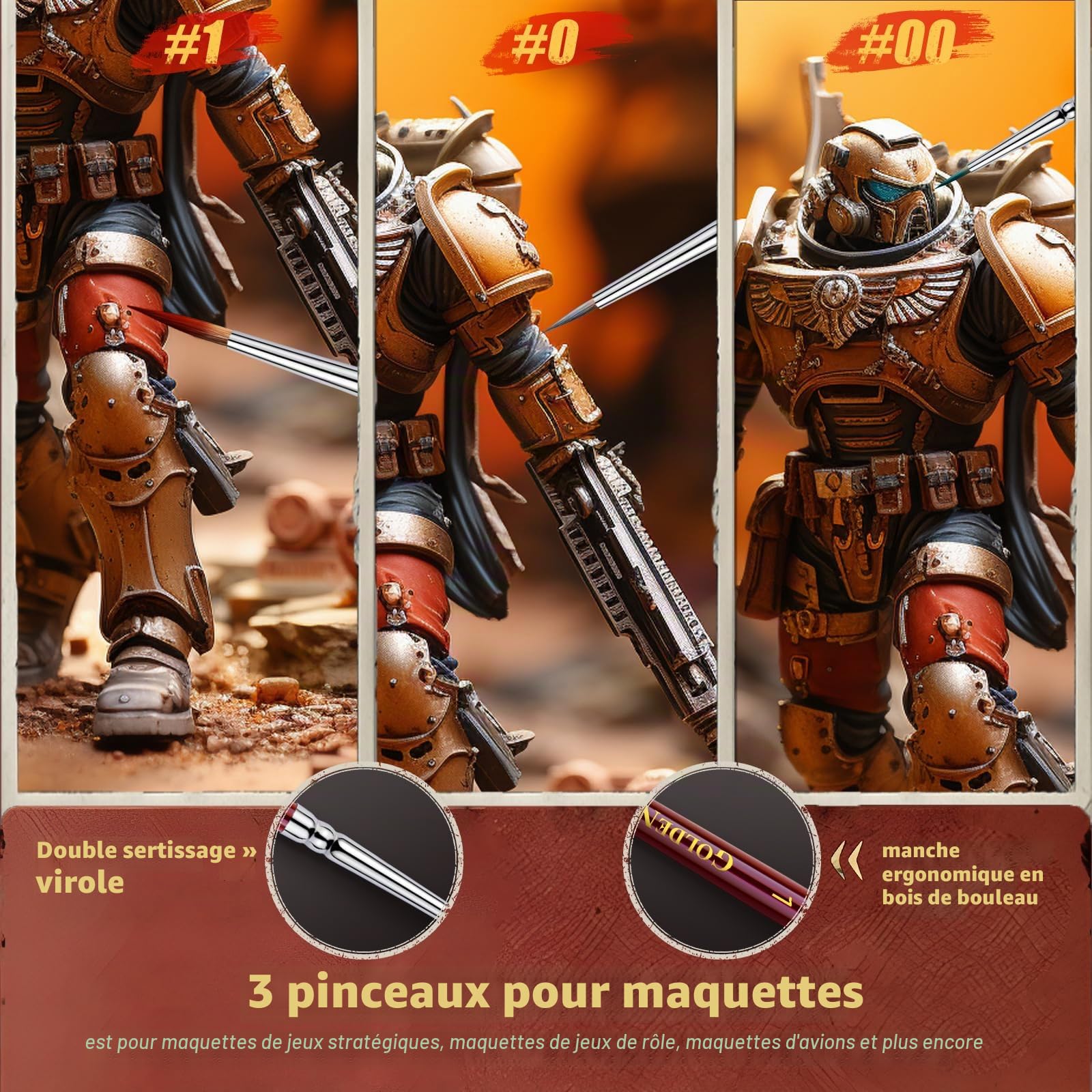 Golden Maple Kolinsky Sable Brushes – Petits pinceaux fins professionnels pour peinture miniature, modèle, fingue, aquarelle, acrylique – Taille 00 0 1
