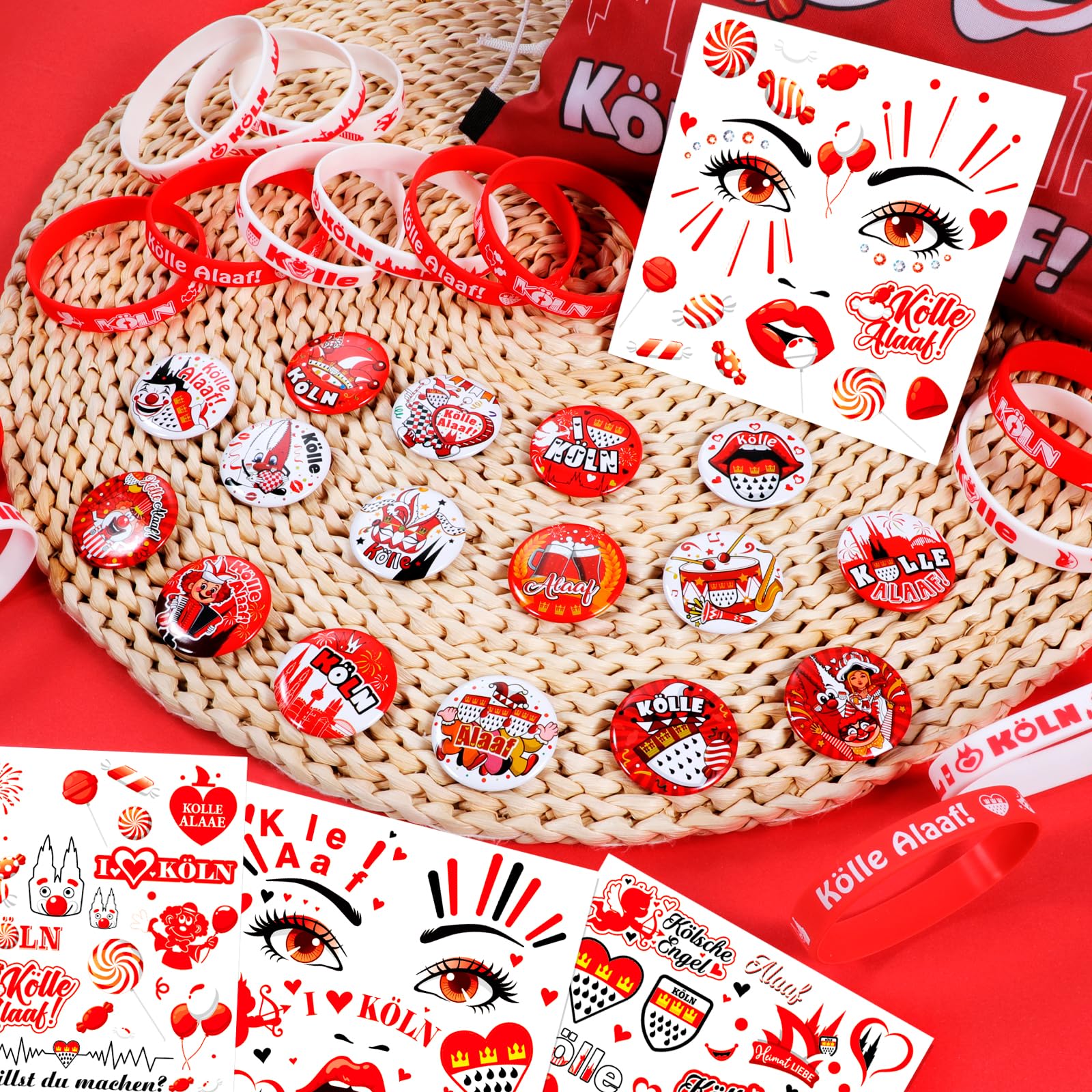 DPKOW Keulen Carnaval Buttons – 32 Stuks 16 Verschillende Ontwerpen – Kölle Alaaf Pins Voor Accessoires, Kostuums & Decoratie – Carnaval 2025