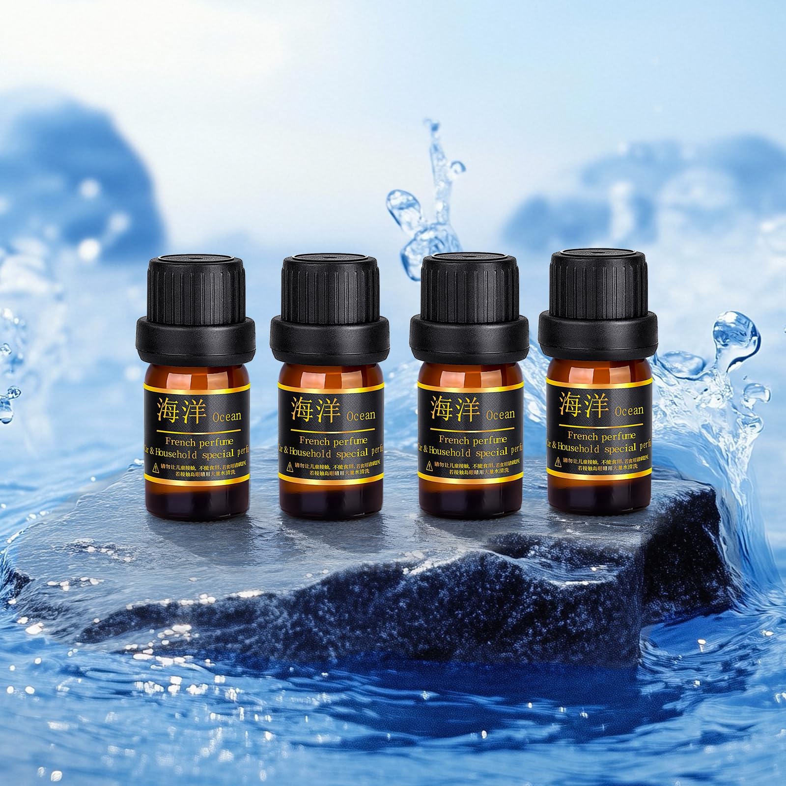 Kwak's Hotel Scent Essential Oils Set, Car Air Fresheners Refills Made of Natural Plant Extracts for Diffuser&Aromatherapy&Humidifiers(Ocean*4 Bottles)