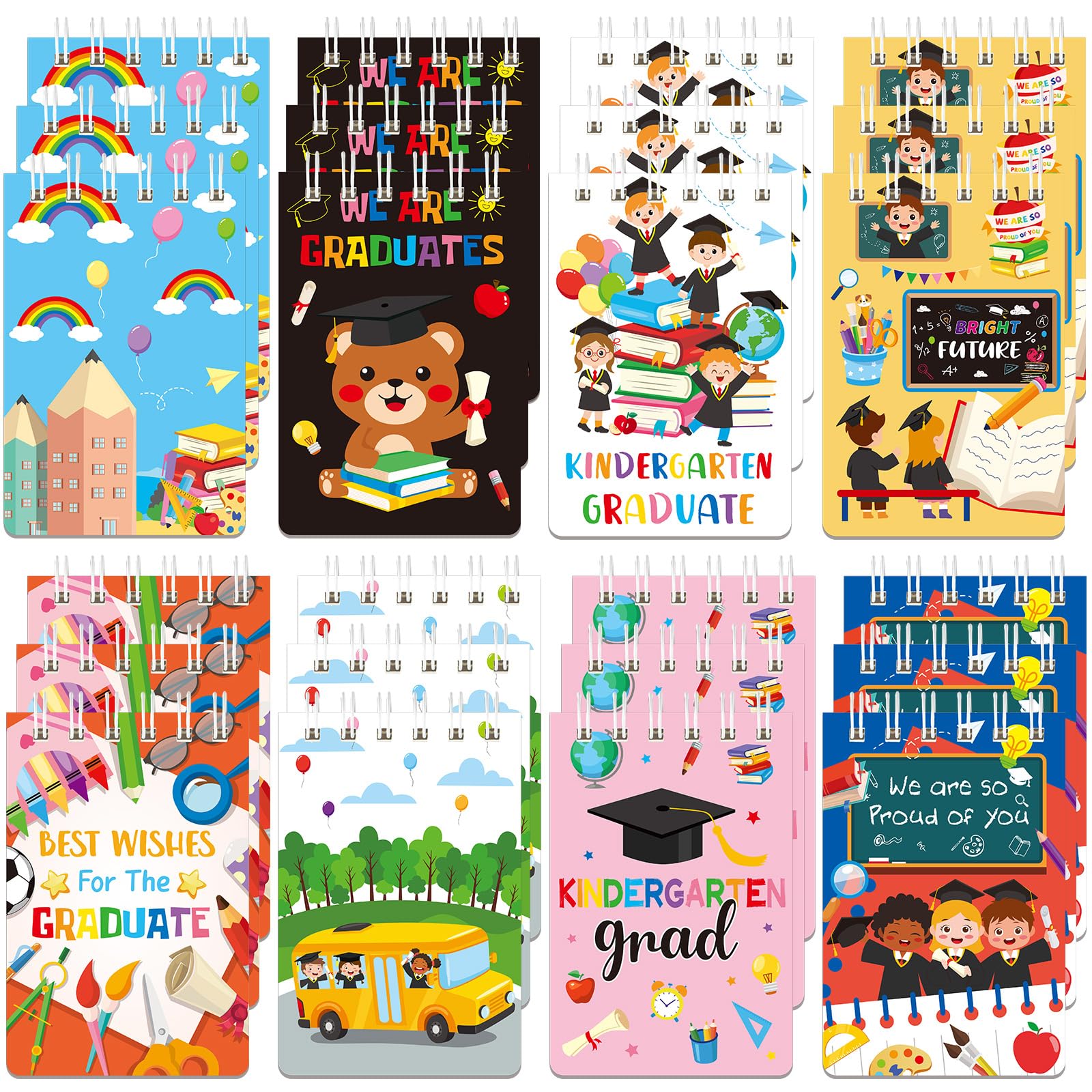 MARFOREVER 24 Pack Mini Graduation Notebook Kindergarten Graduation Party Favors Class of 2025 Congrats Grad Spiral Notepads for Students Teacher