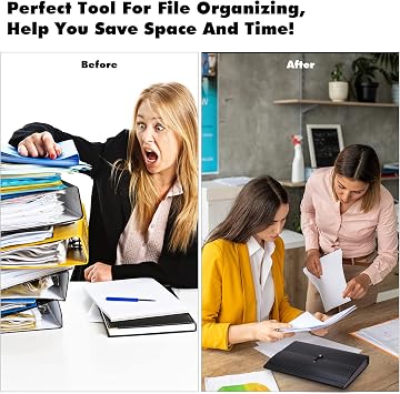 Expanding File Folder A4,13 Pockets File Organiser with Colored Tags, Paperwork A4 Plastic Wallet Document Storage Expander for School,Office and Home, Black(Colorful Inside)