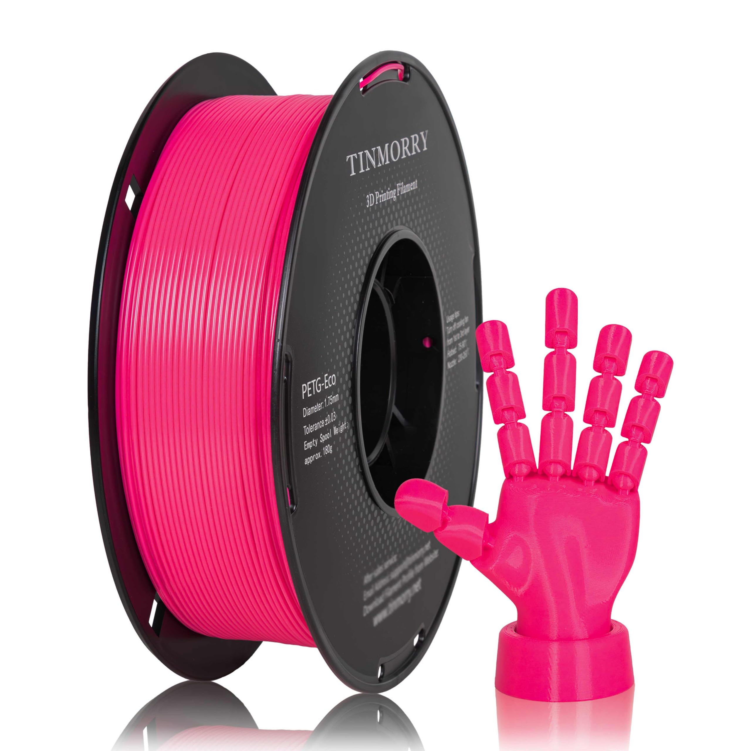 PETG Filament 1.75mm, TINMORRY Rapid PETG-Eco 3D Druck Filament, Kompatibel mit Bambu Lab/Creality K1C / FLASHFORGE Adventurer 5M /Anycubic Kobra 3 / QIDI FDM 3D Drucker, 1 KG 1 Spule, Fluo Rose Red