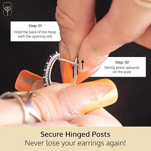 Miniatura 4 de Aretes de aro de plata de ley 925 con gemas para mujer Aretes de piedra de nacimiento redonda simulada para mujer con postes con bisagra Aretes de