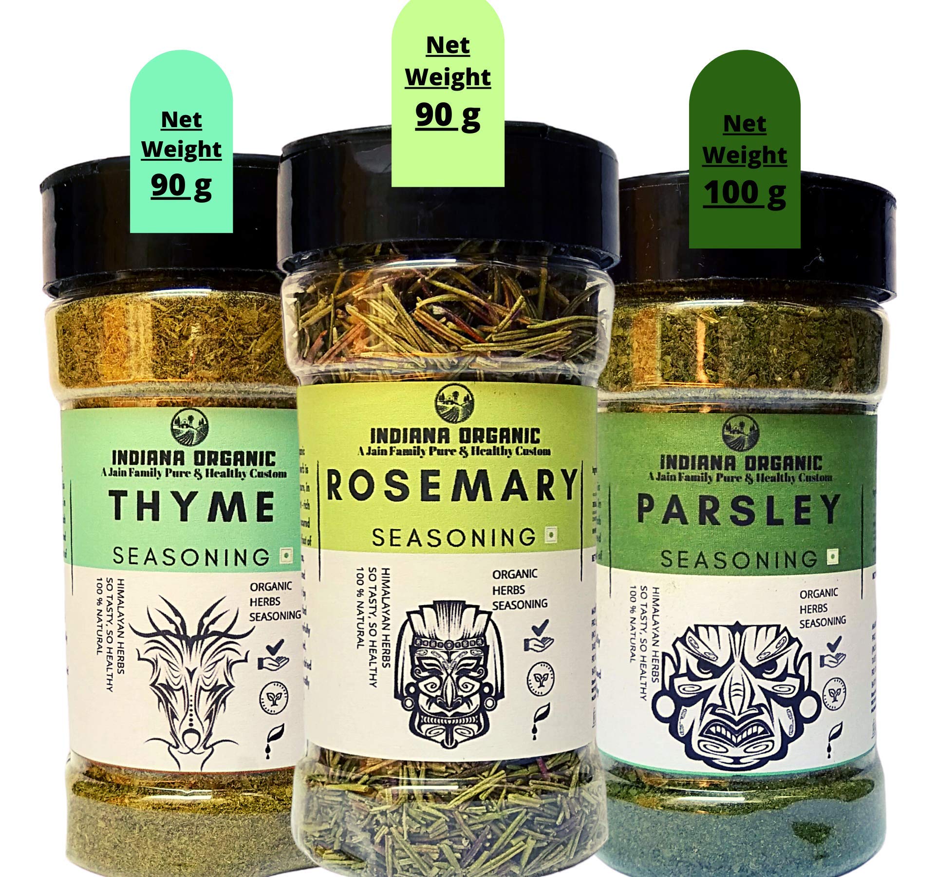 Indiana organic Thyme, Parsley, Rosemary Combo | Crushed Powder Form | Fresh Harvest procured from India only (Combo of 3 - Thyme - 90 gm, Parsley - 100 gm, Rosemary - 90 gm)