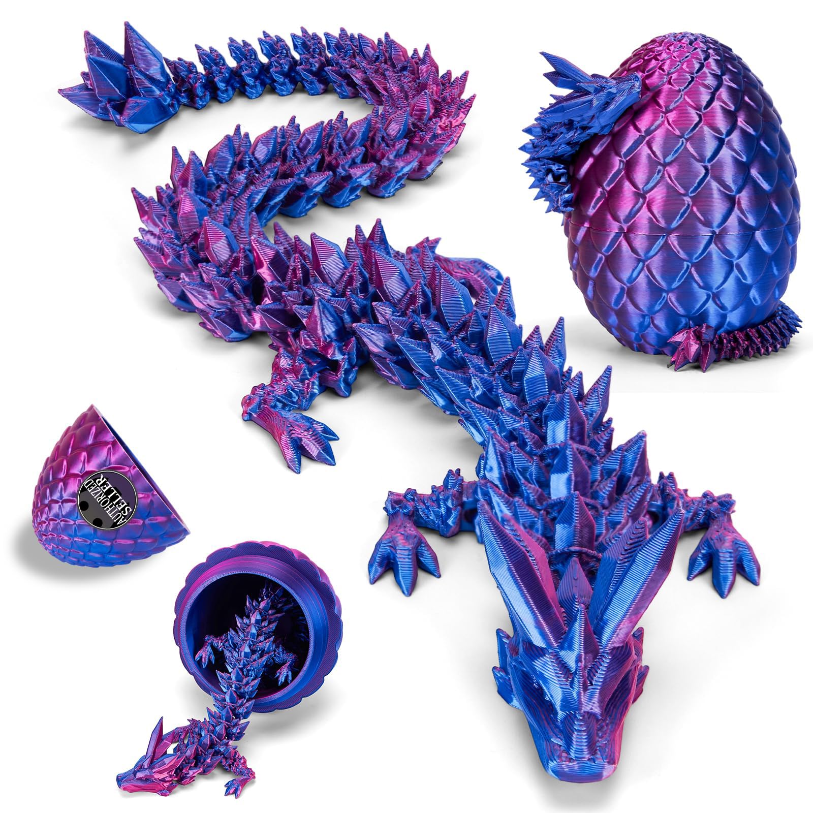 12 in 3D Printed Dragon Egg, Mystery Articulated Crystal Dragon Fidget Toys, 3D Print Surprise Animals Toy for Kid Teen Boy Girls (Laser Purple)