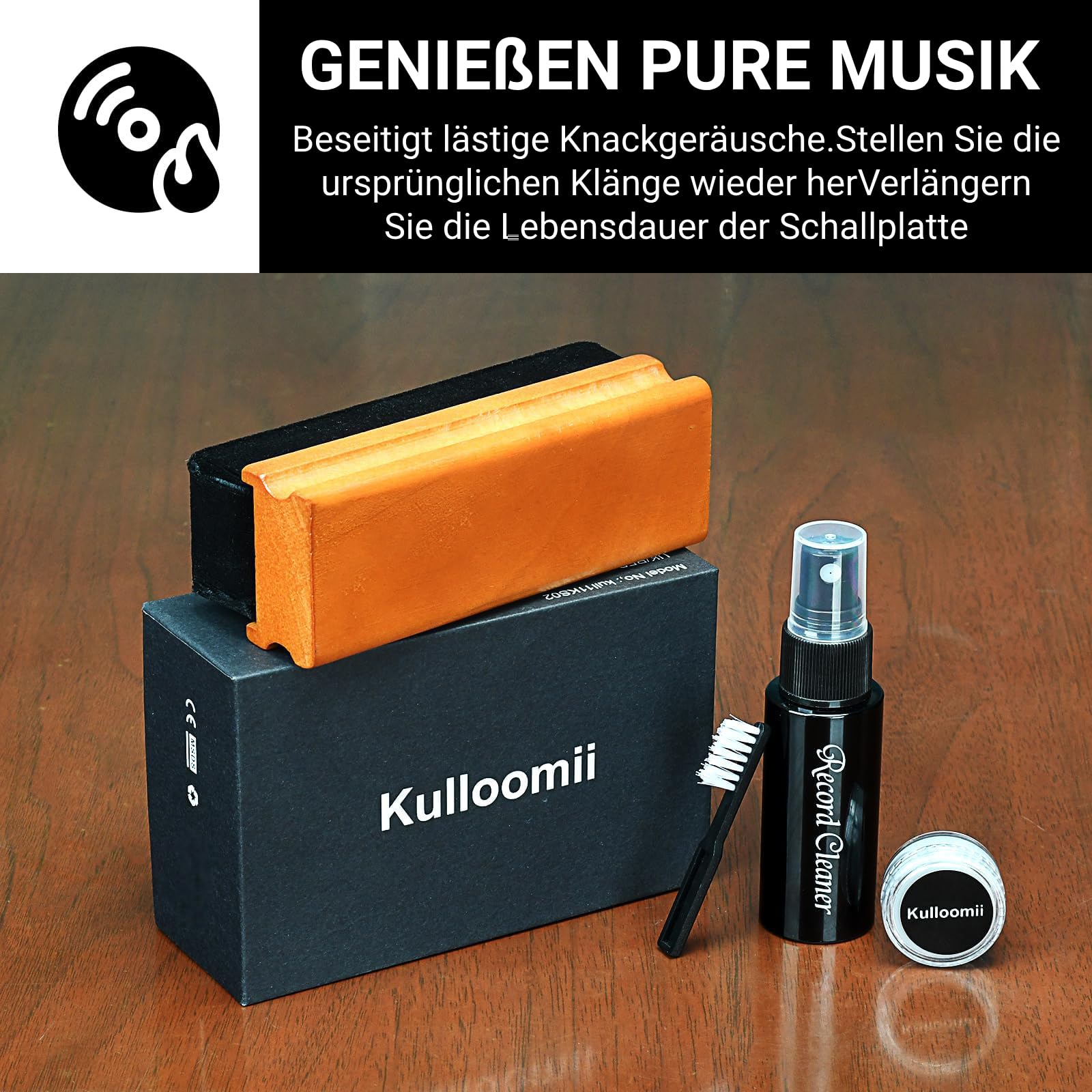 4-IN-1 Reinigungsset für Vinyl Schallplatten - Antistatischer Schallplattenbürste und Samtpolster Burste | LP Schallplatten Reinigung Lösung | Vinyl Bürste Cleaner | Plattenbürste