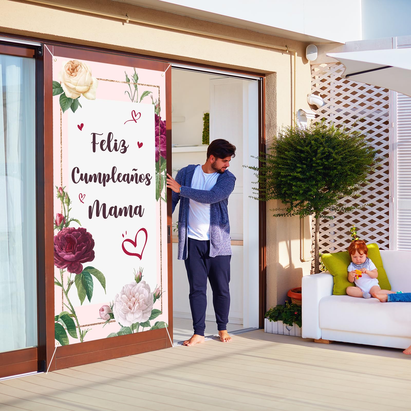 AIBIIN Feliz Cumpleaños Mama Banner – Geburtstagsdekoration Mit Holzhintergrund, 1,8 X 1,1 M