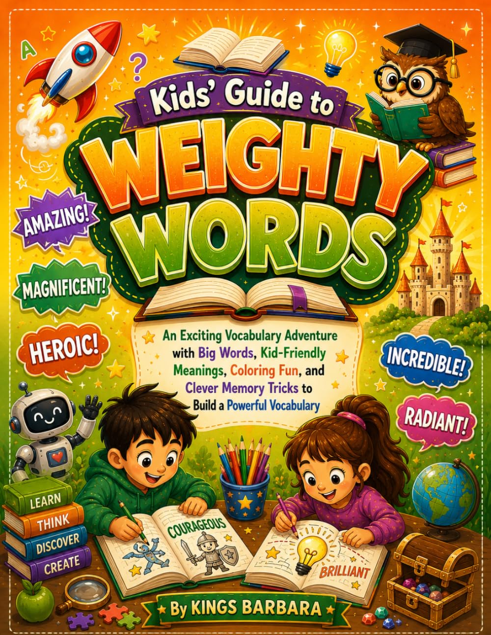 Kids' Guide to Weighty Words: An Exciting Vocabulary Adventure with Big Words, Kid-Friendly Meanings, Coloring Fun, and Memory Tricks to Build a Powerful Vocabulary