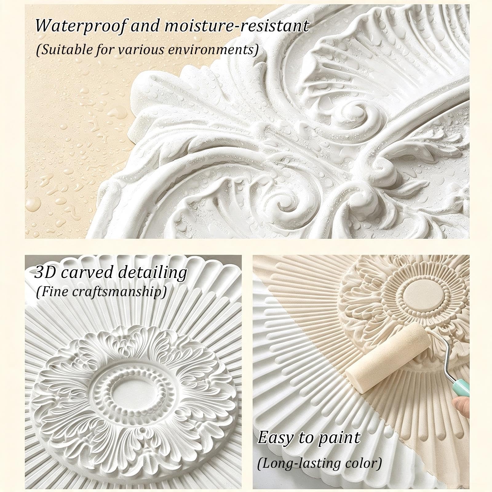 Rosone per soffitto, diametro esterno 23"/32" x diametro interno 1,7"/2,3" | Materiale in poliuretano (PU), placca di copertura rotonda per soffitto, rosone per lampadari(60cm)