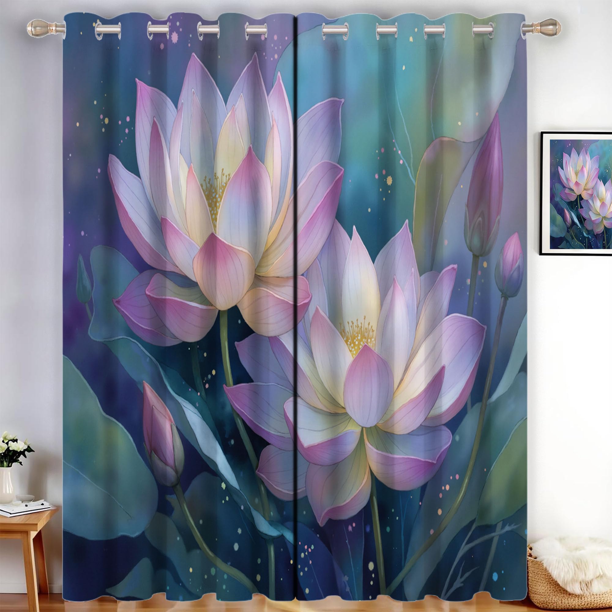 Rideaux occultants lotus dégradé rose lot de 2 thermiques 117x137 cm pour salon