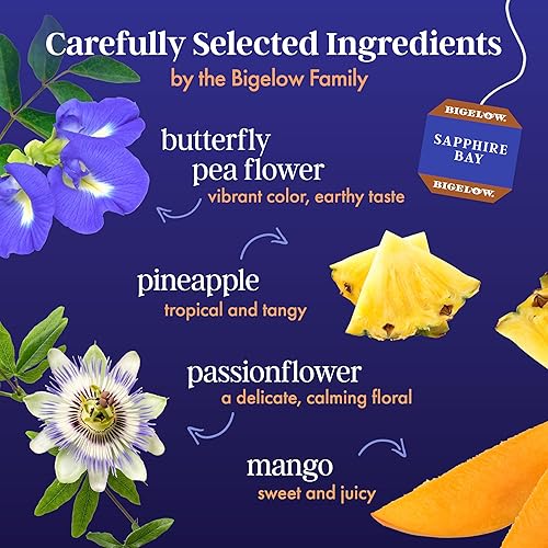 Miniatura 3 de Bigelow Tea Sapphire Bay Butterfly Pea Flower, té azul, sin cafeína (paquete de 6), 108 bolsas de té en total