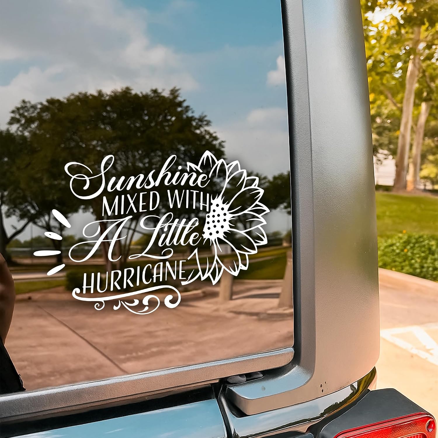 Sunshine Mixed With A Little Hurricane Car Decal Funny Sunflower Girly Motivation, Decals Vinyl Waterproof 8 inch Bumper Sticker for Trucks Window, Car Accessories Decorations Gifts for Mom Dad Friend