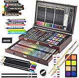 Sunnyglade 145 Piece Deluxe Art Set, Wooden Box & Drawing Kit with Crayons, Oil Pastels, Colored Pencils, Watercolor Cakes, Sketch Pencils, Paint Brush, Sharpener, Eraser, Color Chart (Cherry) multi-color