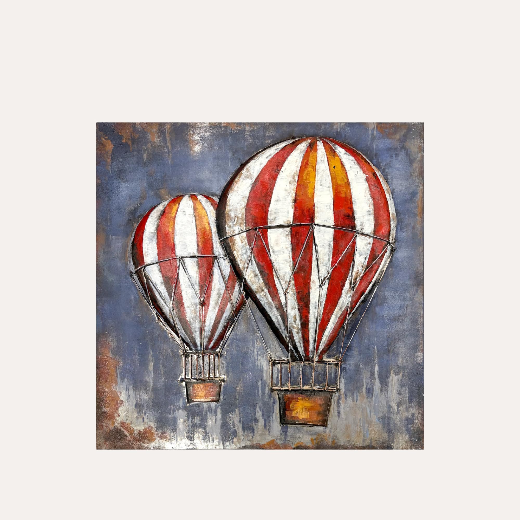Tableau décoratif en fer montgolfières blanc rouge pour mur de chambre