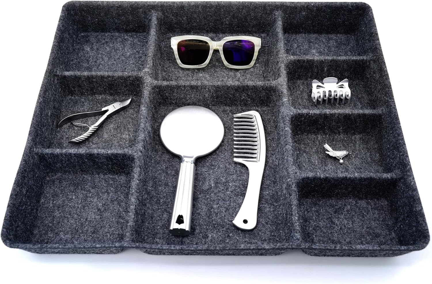 Welaxy Drawer Organizer trays with 9 compartments storage box multi storage purpose for home office desk closet bathroom kitchen (Charcoal)