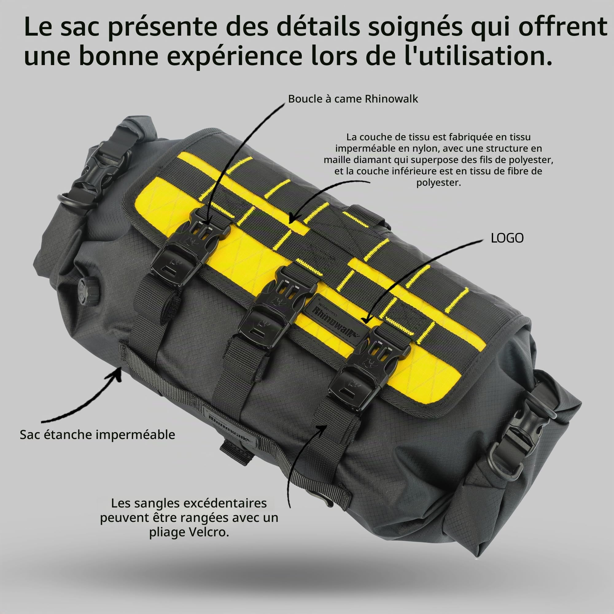Rhinowalk Sac de Guidon de Vélo Étanche - Sac de Rangement Roulé Avant pour Vélo, Sac à Bandoulière de Grande Capacité pour le Bagage de Vélo