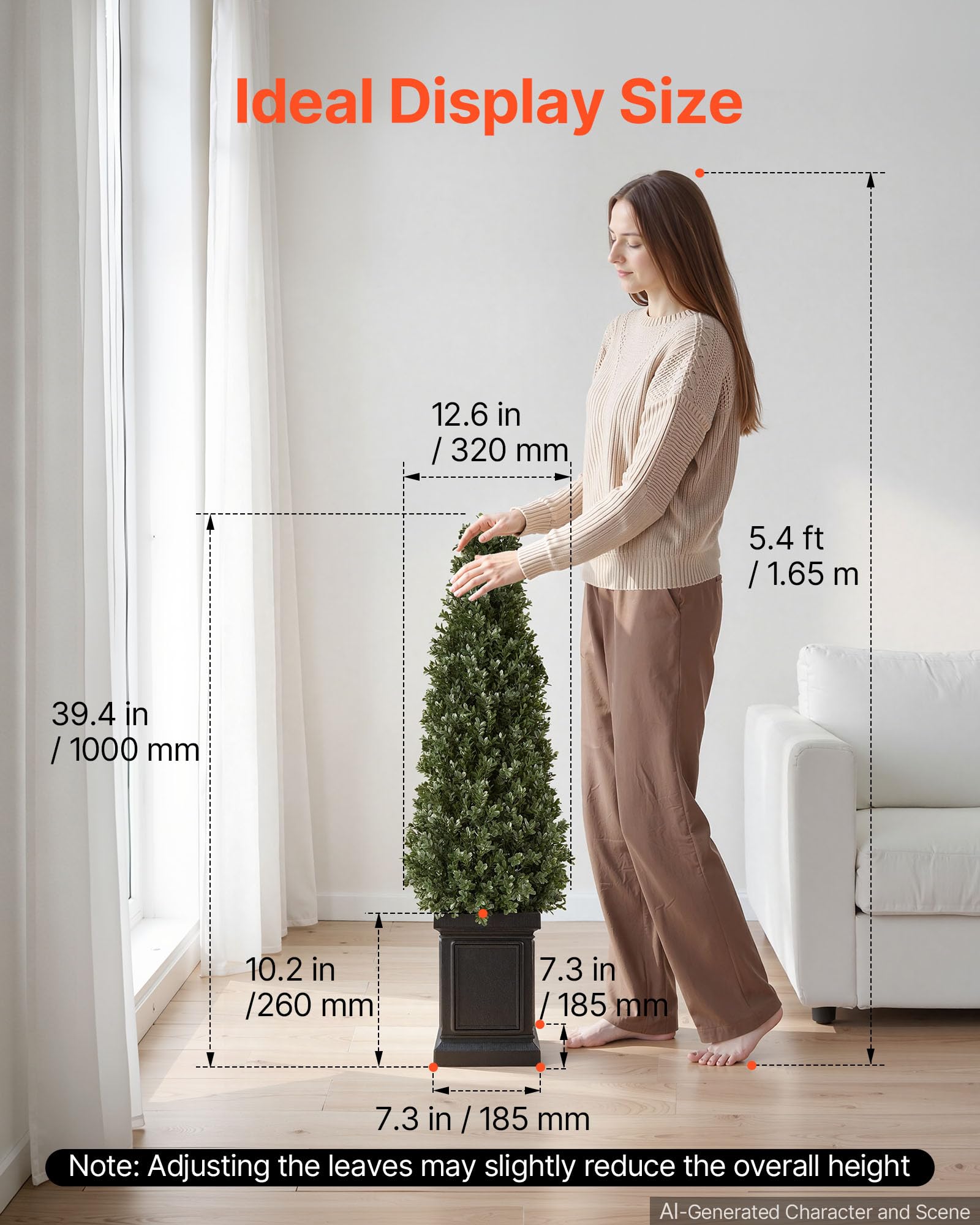 VEVOR Buis Artificiel 1000 mm 2 Pcs Arbres Topiaires Artificiels avec Pots