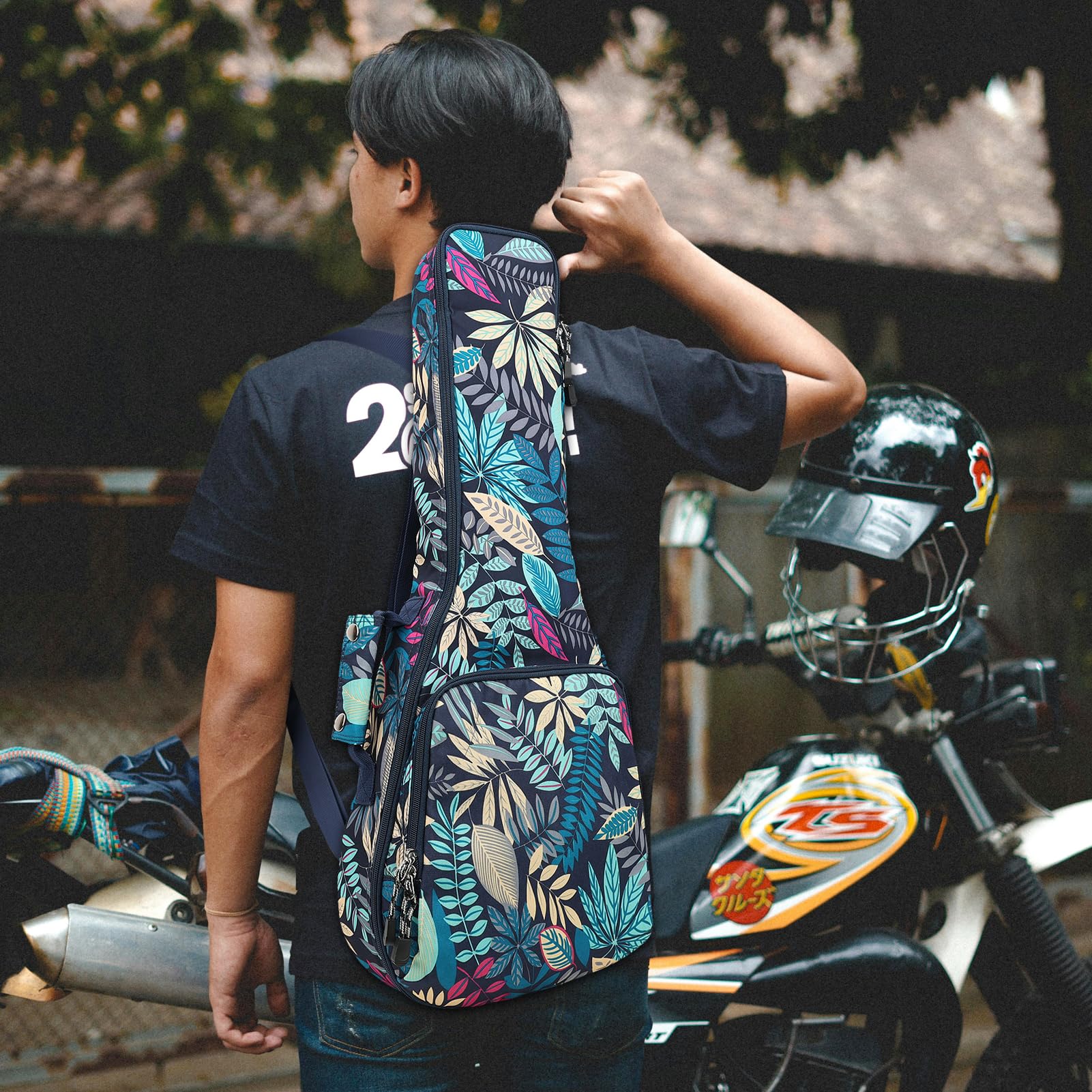 Bolsa para ukelele tenor de 26 pulgadas, bolsa de instrumentos con estampado de hojas tropicales de verano, color azul