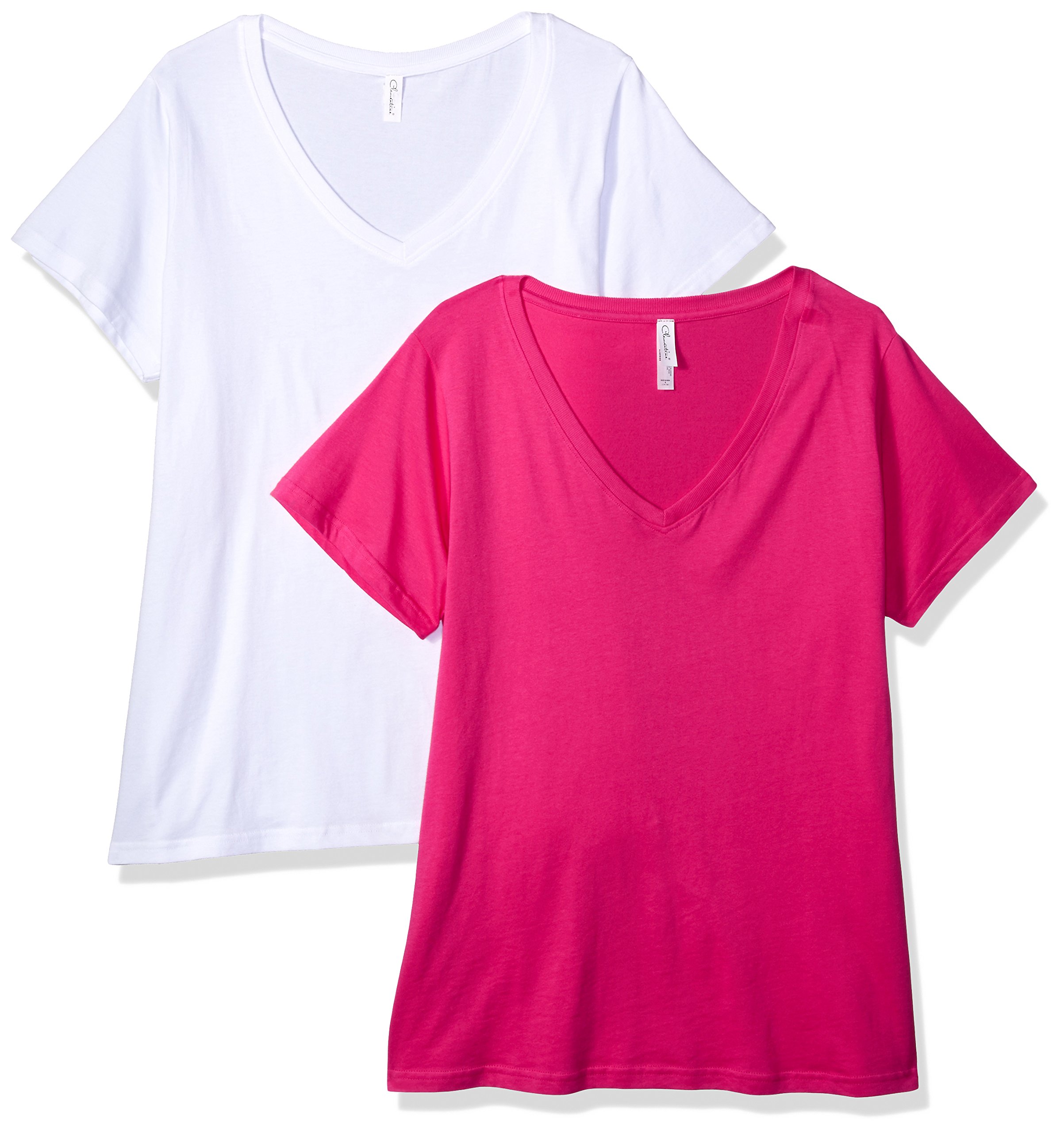 Apparel 2 Pack Women's Plus Size Curvy Short Sleeve T Shirt Easy Tag V Neck Soft Cotton Undershirts (3807)