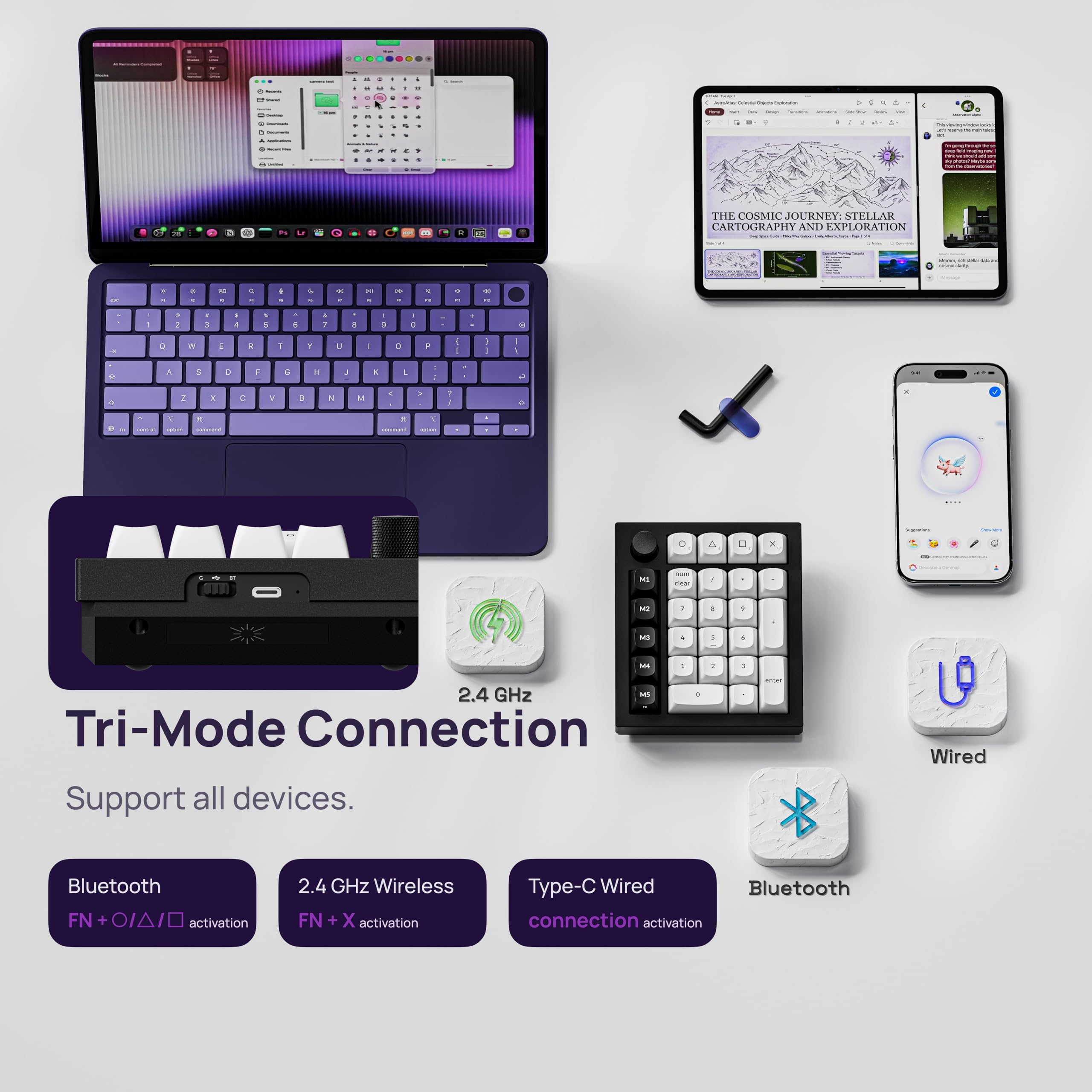 Keychron Q0 HE - Tastierino numerico magnetico wireless, 2,4 GHz/Bluetooth 5.1/Wired QMK, tastiera numerica sostituibile a caldo RGB con interruttore magnetico Gateron per laptop, Mac, Windows Linux