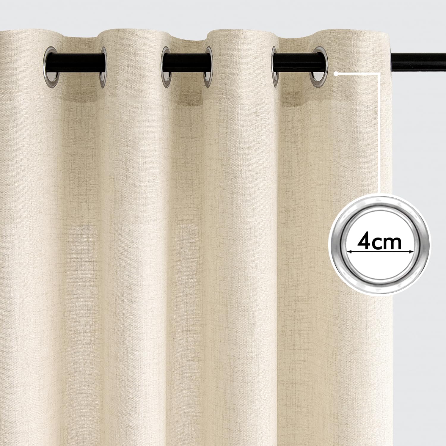 Zasłony do salonu MIULEE, lniane zasłony z przelotkami, lniane zasłony boho z przelotkami, półlniane zasłony, zestaw 2 sztuk, 215 x 140 cm (wys. x szer.), kolor naturalny