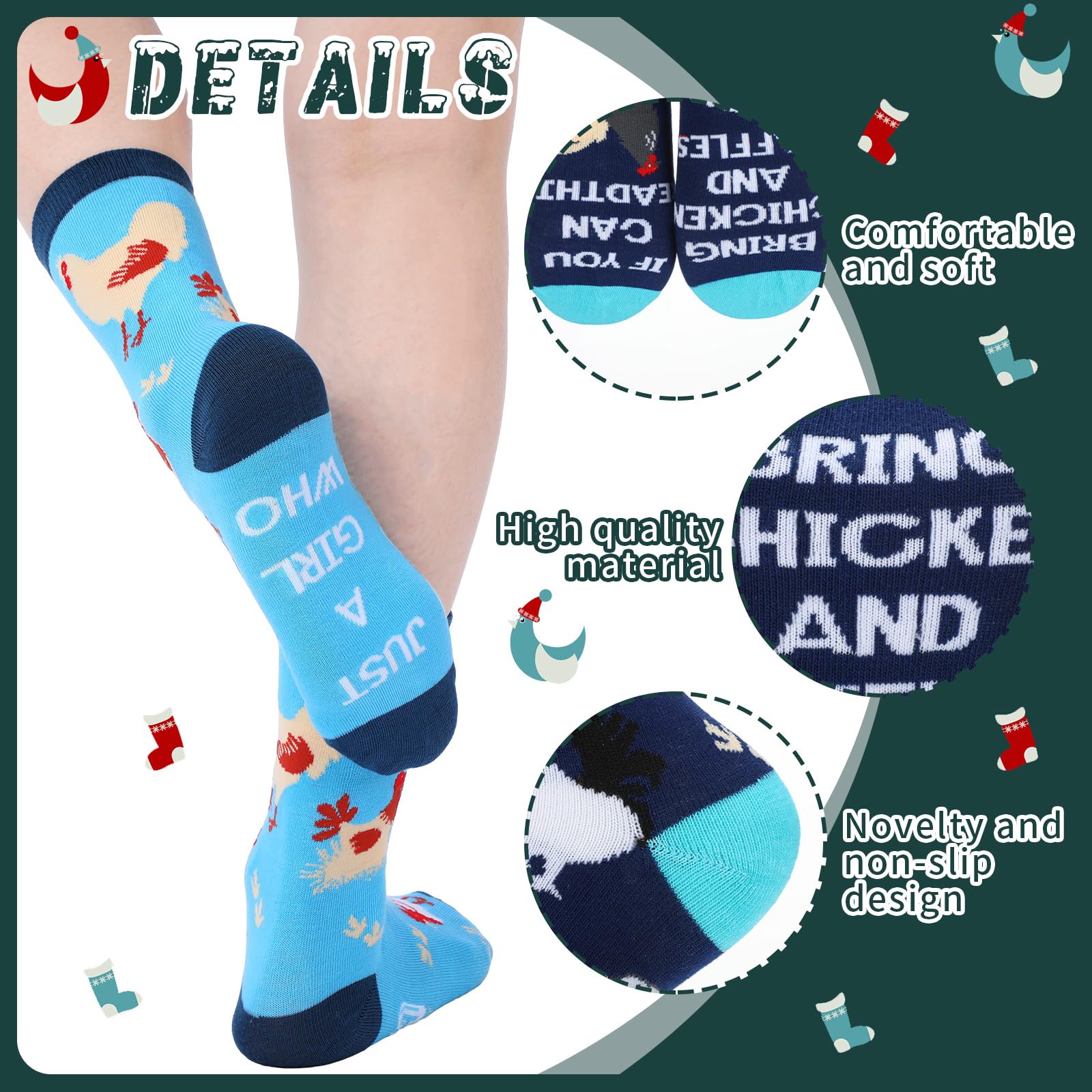 12 calcetines de Navidad con hongos de pollo para mujeres y hombres, regalos divertidos de Navidad para adultos, bonitos calcetines de dibujos animados para regalos