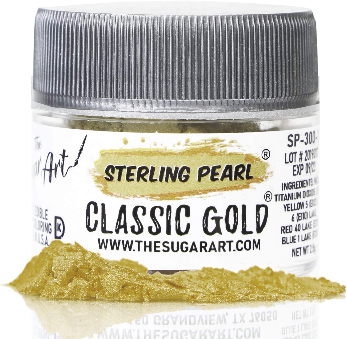 The Sugar Art - Sterling Pearl - Edible Shimmer Powder For Decorating Cakes, Cupcakes, Cake Pops, & More - Dust on Shine & Luster to Sweets - Kosher, Food-Grade Coloring - Classic Gold - 2.5 grams