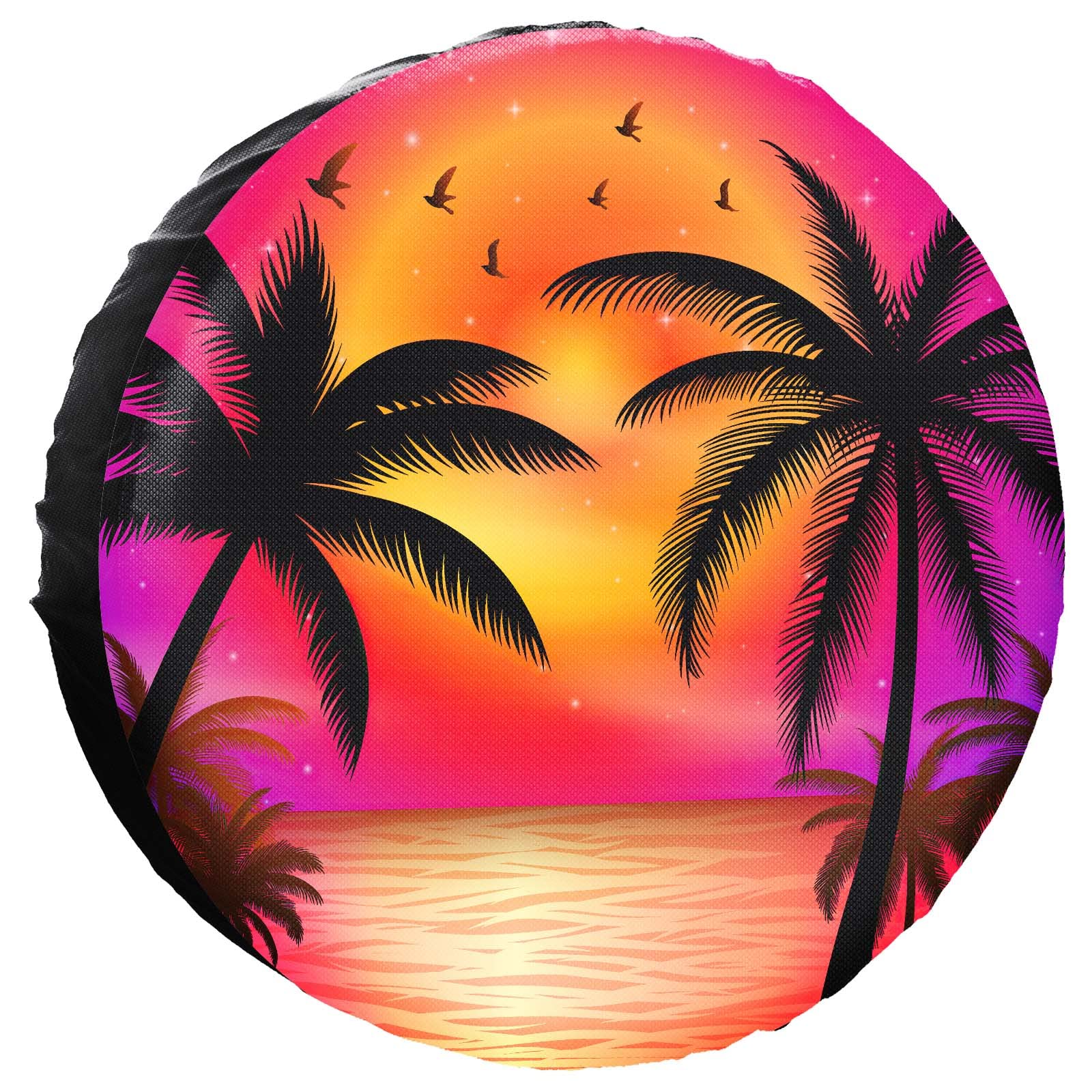 Spare Tire Cover Tropical Paradise Ocean Scene with Palm Trees Rv Tire Covers Wheel Covers Sun Protection Waterproof Dust-Proof for Trailer RV Car Truck SUV Jeep Camper Travel Accessories 15 Inch