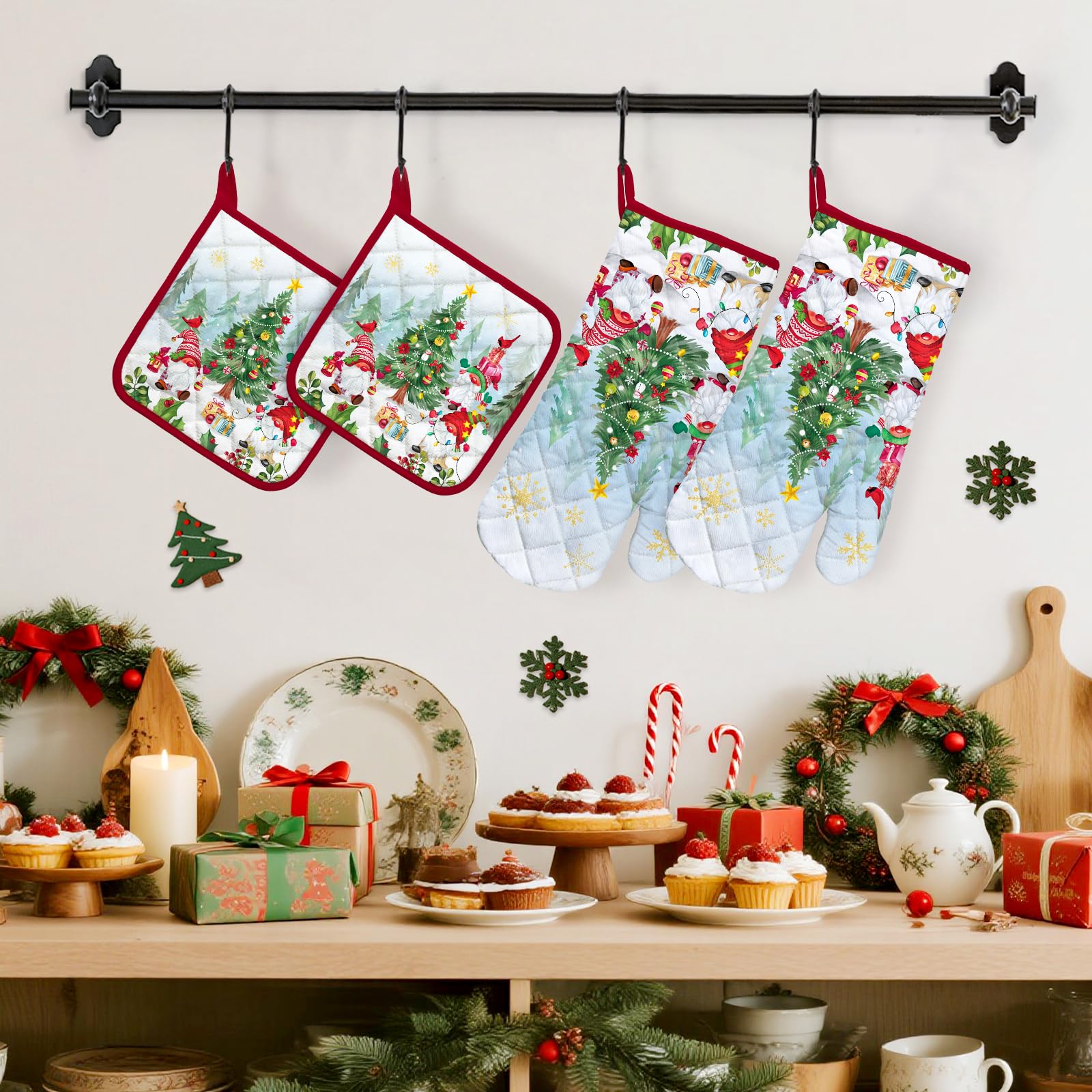 Arquiel Christmas Winter Gnomes Oven Mitts and Pot Holders -100% Cotton - Image 2