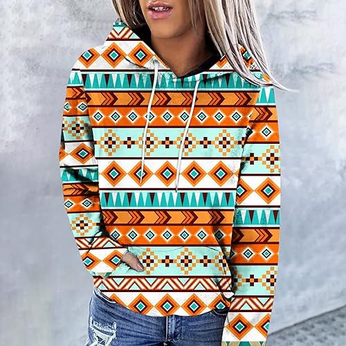 Miniatura 7 de Sudaderas con capucha de manga larga para mujer, estilo azteca occidental, camisetas vintage, ropa de vaquera 2023,