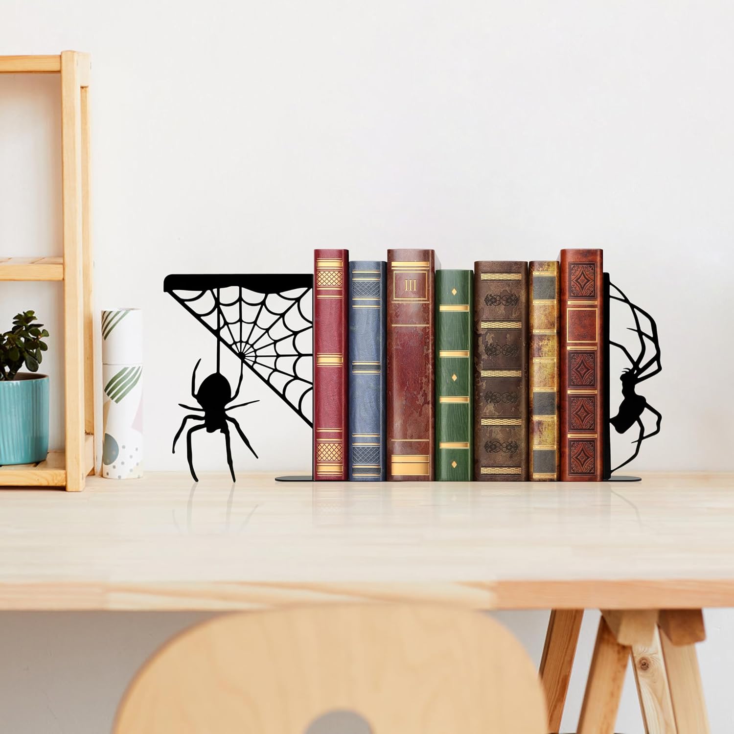 Gothic Bookends, Spider Web Metal Decor for Shelves, Goth Unique Dark Style