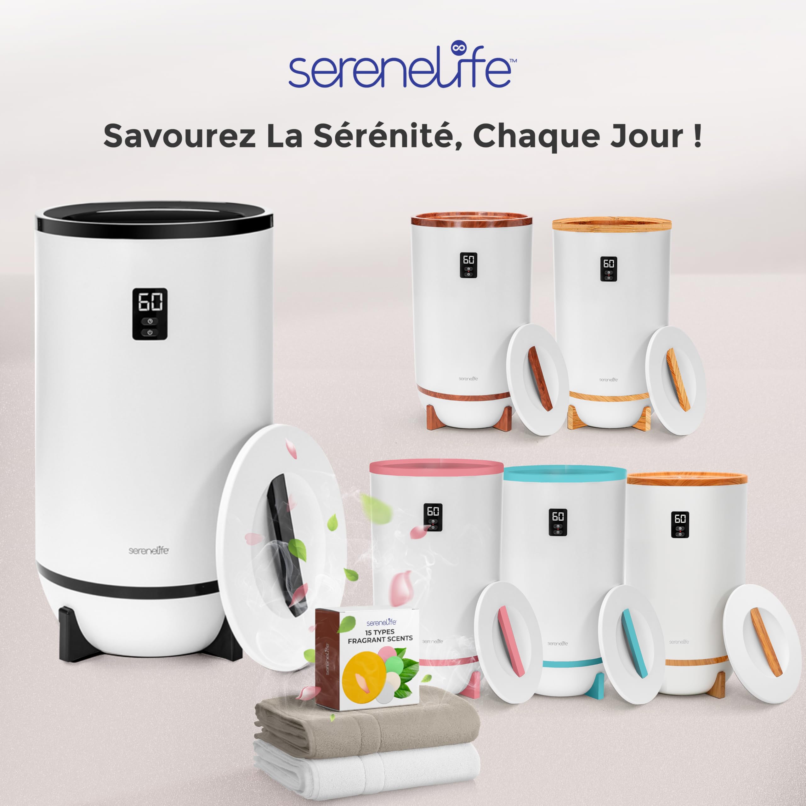 SereneLife Chauffe-Serviettes de Luxe – Seau Chauffant pour Salle de Bain | Arrêt Automatique | Support pour Disque Parfumé | Convient à 2 Grandes Serviettes