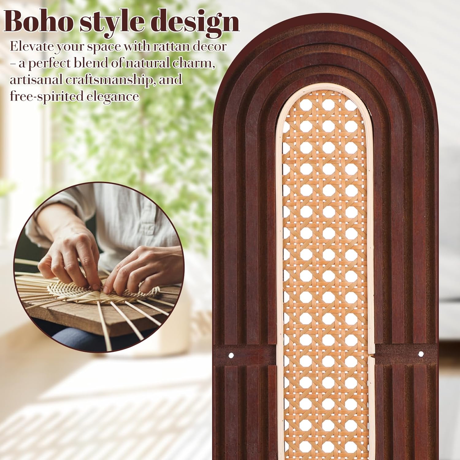 MAQUITA 2 Pcs Floating Shelves for Wall, Boho Rattan Shelf, Unique Small Decorative Shelf Wall-Mounted, Nature Wood Shelves for Living Room,Bedroom