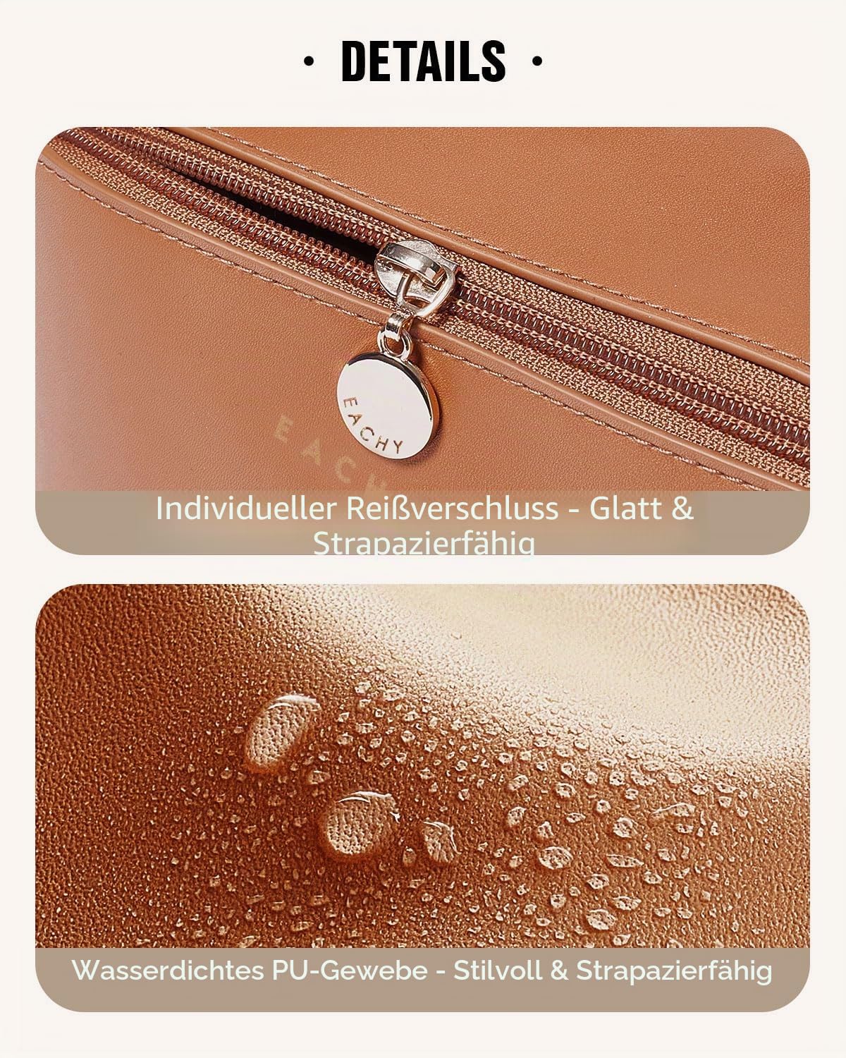 EACHY Reise-Make-up-Tasche, große Kapazität, Kosmetiktasche für Damen, wasserdicht, tragbar, offen, flach, Kulturbeutel, Make-up-Organizer mit Trennwand und Griff