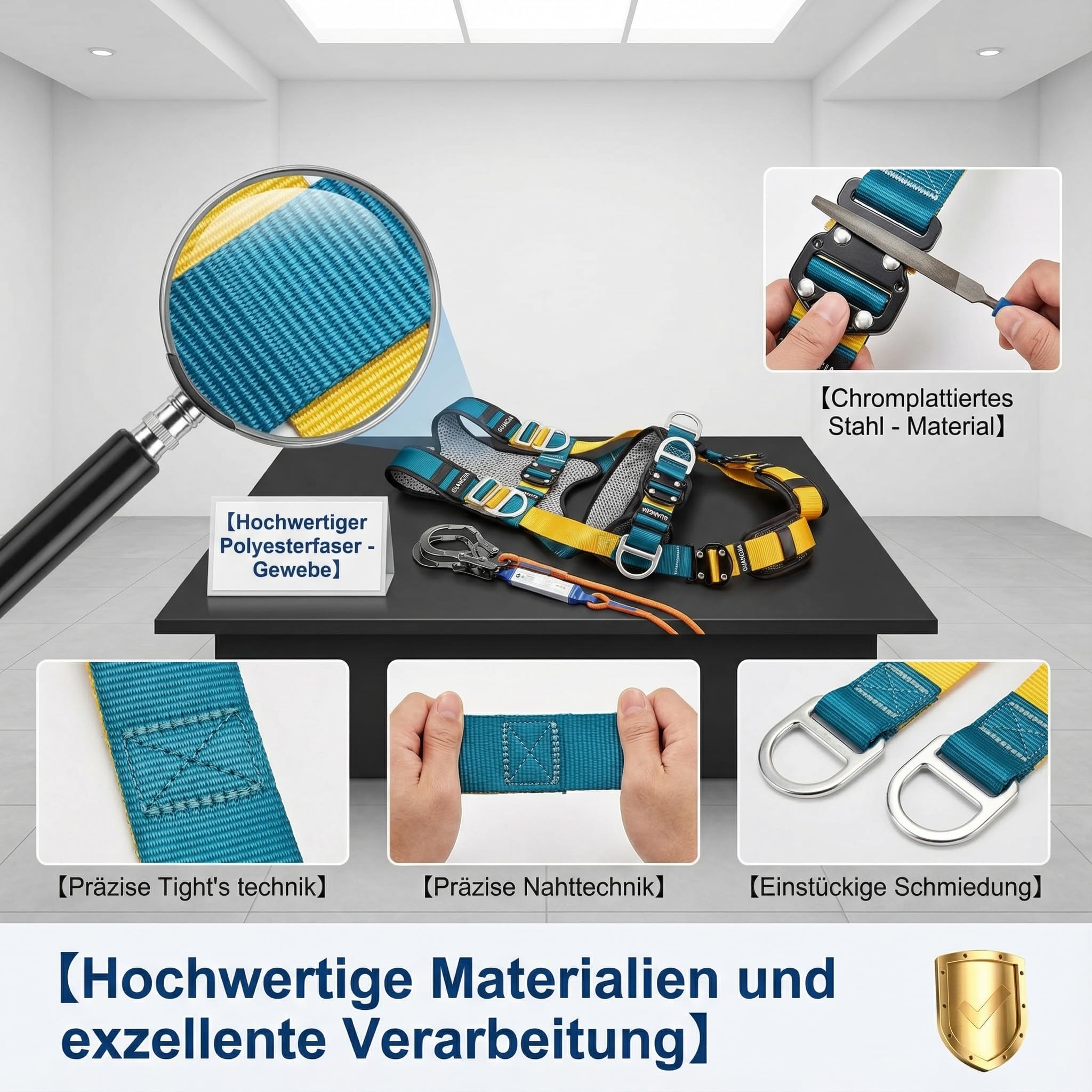 Magicbox Fallschutz Auffanggurt mit Verdickte Lendenwirbelstütze,190cm 150kg für Outdoor Baumklettern Bergsteigen Rettungsdienst Fallschutz Auffanggurt Absturzsicherung Sicherheitsgurt Set