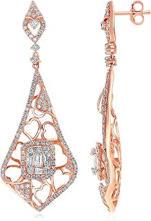 Dazzlingrock Collection 1,81 Karat (ct) runde Diamant-Herz-Muster-Ohrringe 1-3/4 Kt, 14 Karat Rotgold