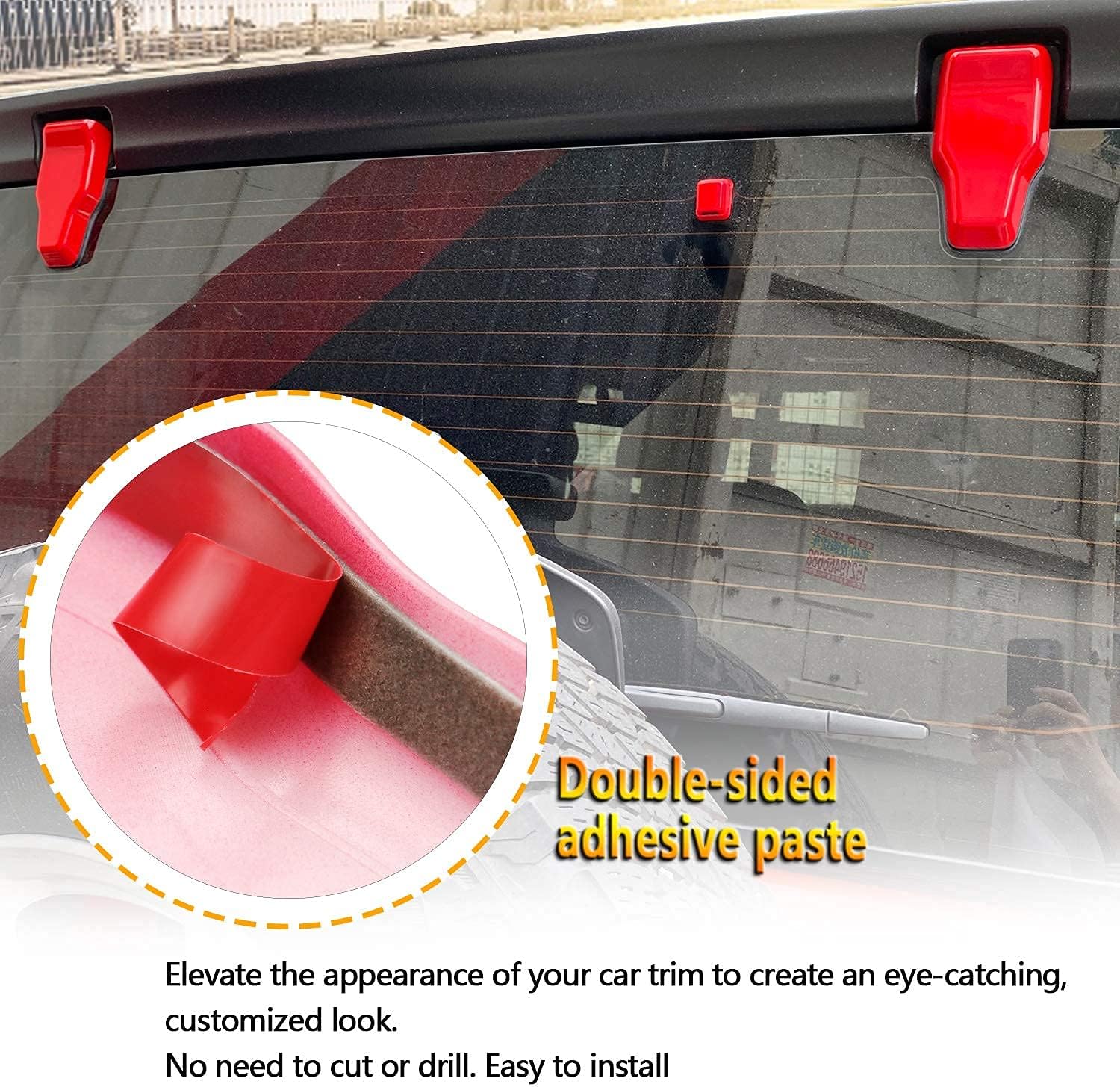 Rear Window Right & Left Hinge & Rear Rain Wiper Nozzle Covers Trim Exterior Accessories Compatible for 2018-2021 Jeep Wrangler JL Red 3Pcs