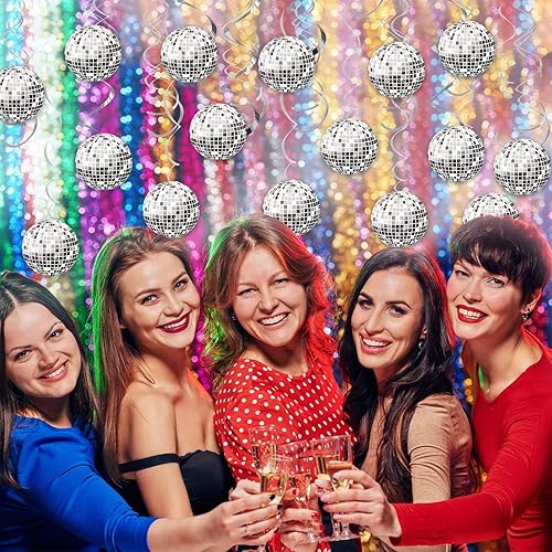 Miniatura 6 de 60 piezas de bola de discoteca brillante de los años 70 para colgar en espirales de fiesta de discoteca decoración de techo para fiesta de discoteca