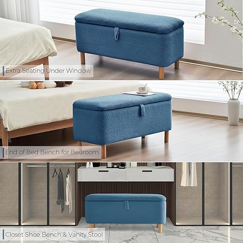 Miniatura 6 de Comfort Stretch Boucle - Banco otomano de almacenamiento para dormitorio, extremo de la cama, asiento tapizado de sherpa, para almacenamiento de