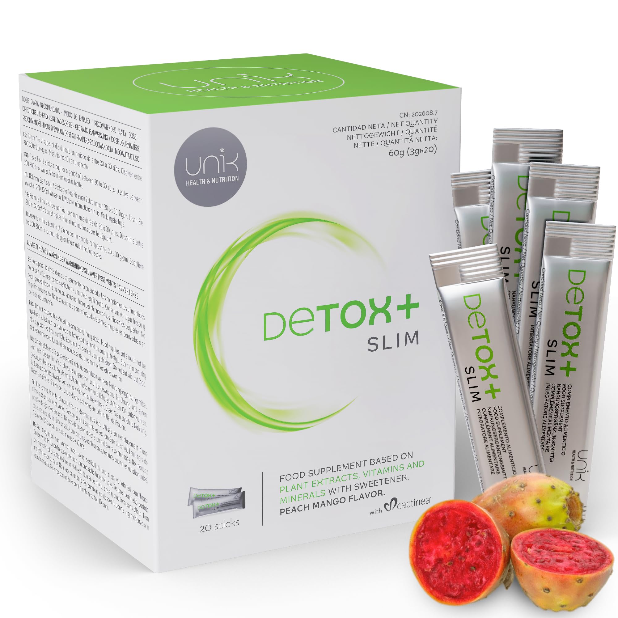 Detox Foie et Colon Puissant et Rapide avec Chardon Marie + Artichaut + Cactinéa + Raisin + Gingembre – Complément Détox Foie & Bien-être Global Cure Detox - 20 Sticks Goût Mangue | UNIK