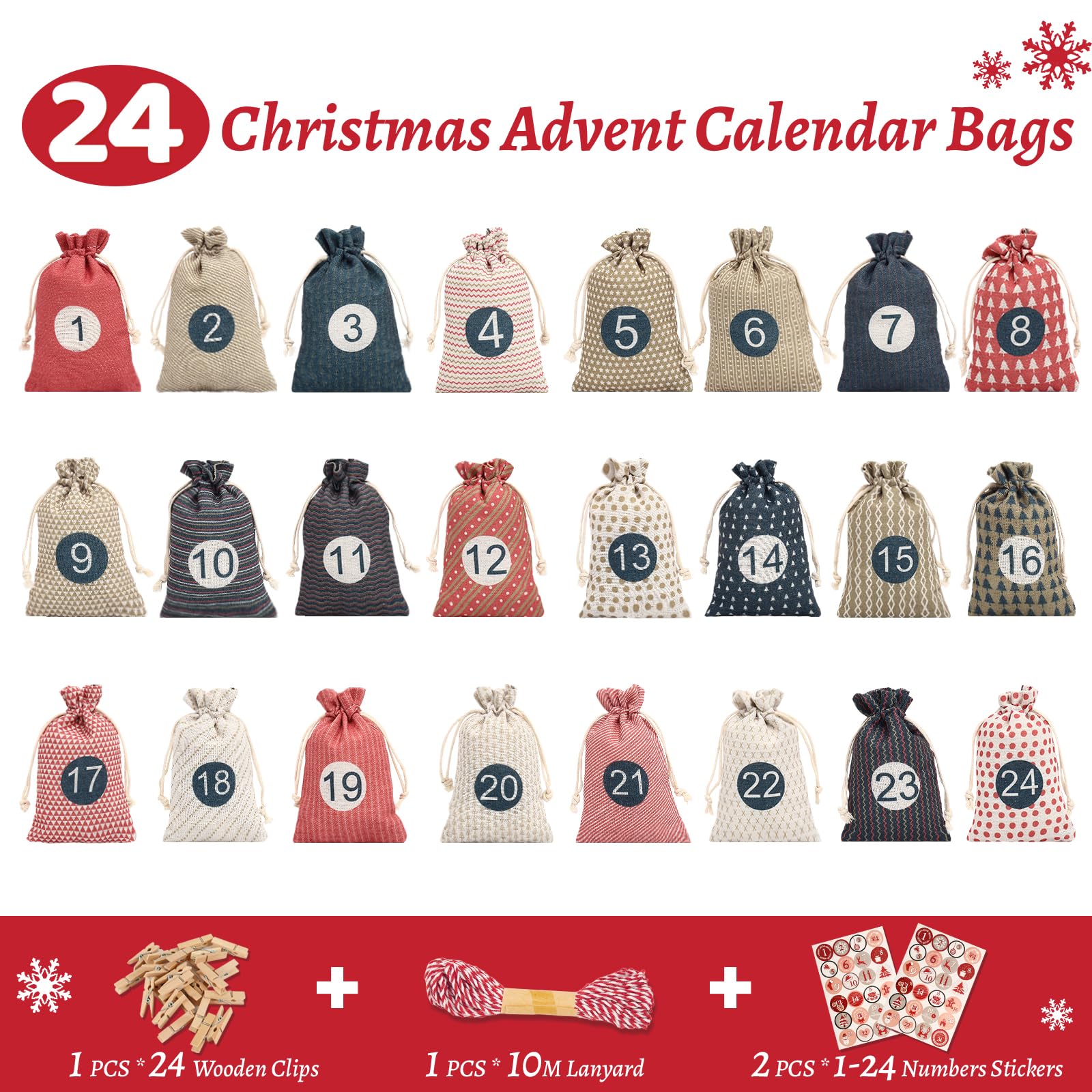Gucass Adventskalender Zum Befüllen - 24 Jute Säckchen Mit Zubehör